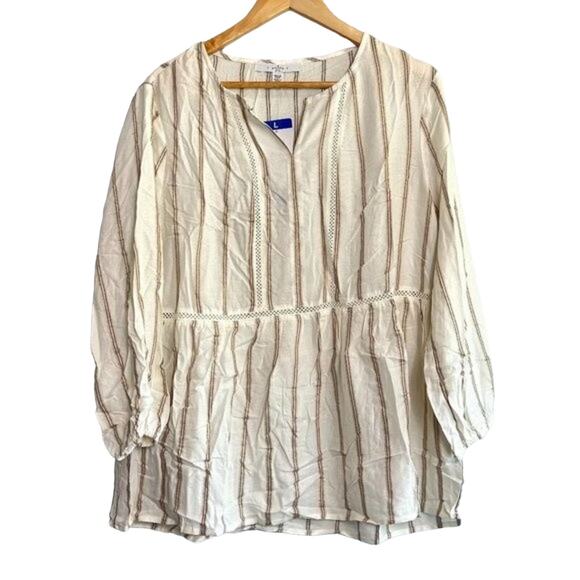 Women's Large NWT GranolaGirl Peplum Blouse Light Weight Stripes - Picture 1 of 8